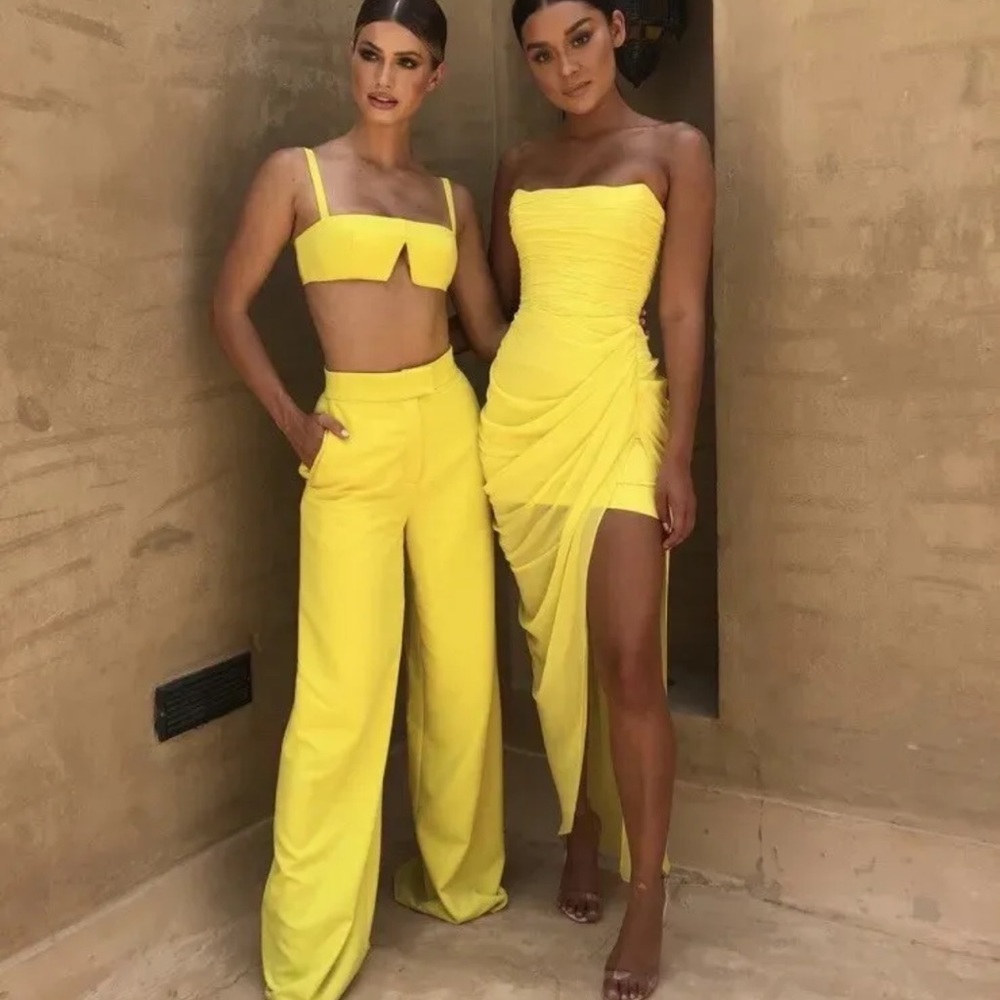 🌟 House of CB 🌟 Maite yellow crepe wide leg trousers & top